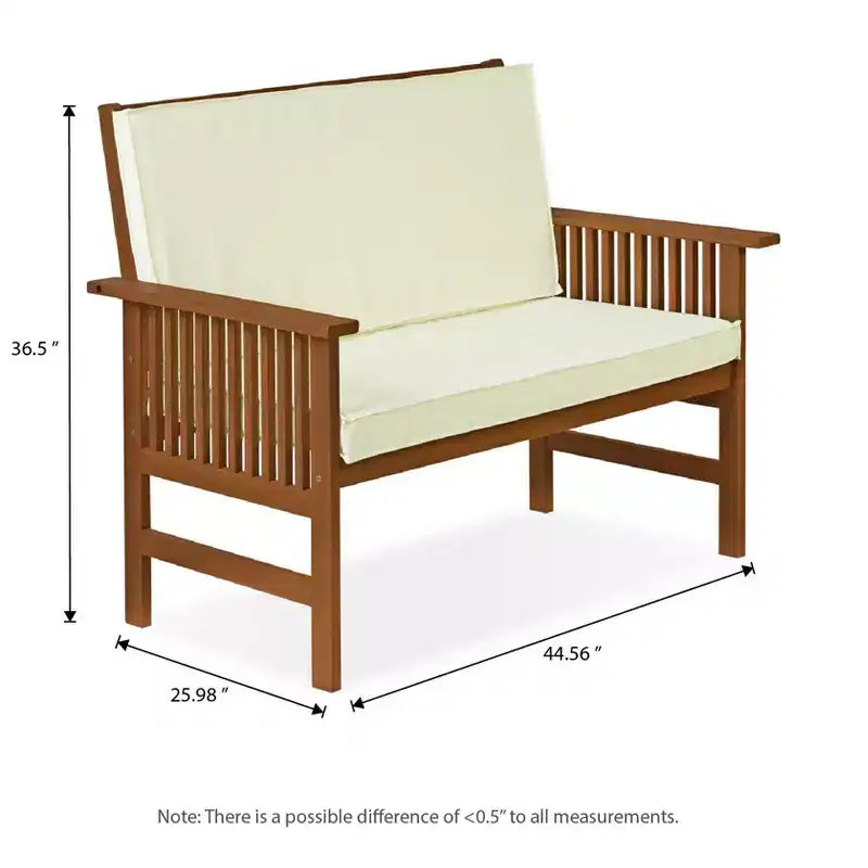 Banc de jardin HOMLUX en bois massif pour patio, chaise 2 places avec coussin d'assise et dossier incliné