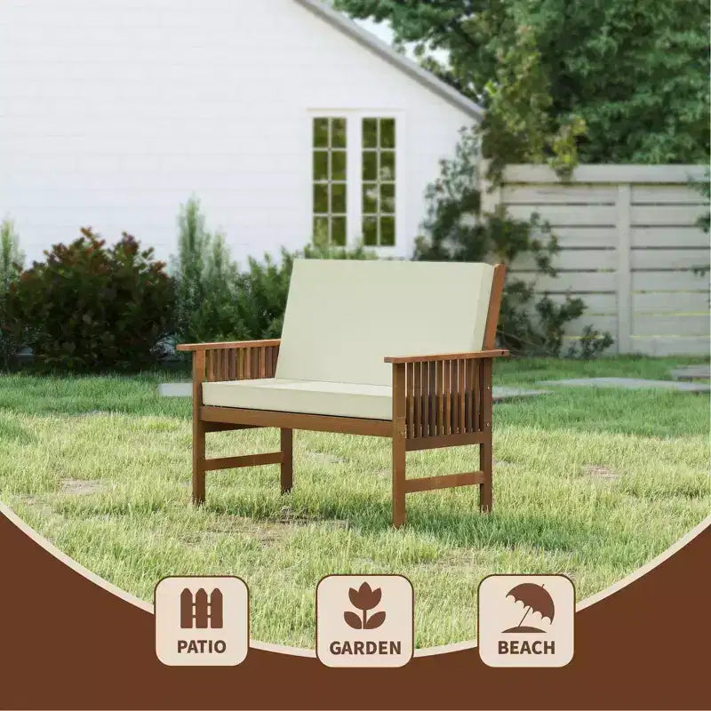 Banc de jardin HOMLUX en bois massif pour patio, chaise 2 places avec coussin d'assise et dossier incliné