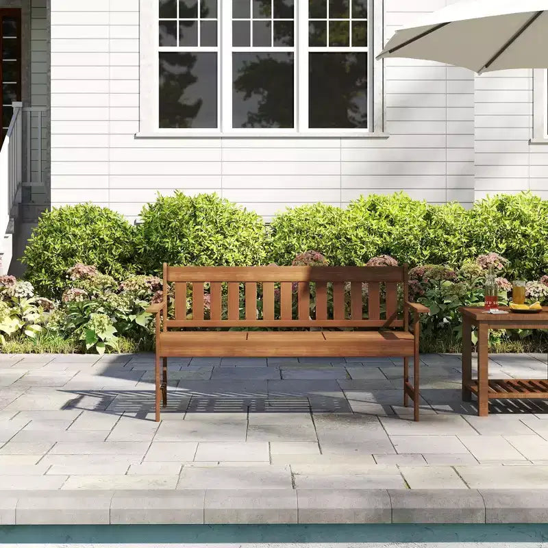 HOMLUX Banc de jardin pour 2 personnes, causeuse de patio extérieure, chaise de porche en bois massif avec accoudoirs, petite table