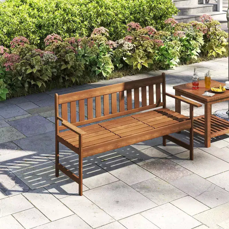 HOMLUX Banc de jardin pour 2 personnes, causeuse de patio extérieure, chaise de porche en bois massif avec accoudoirs, petite table