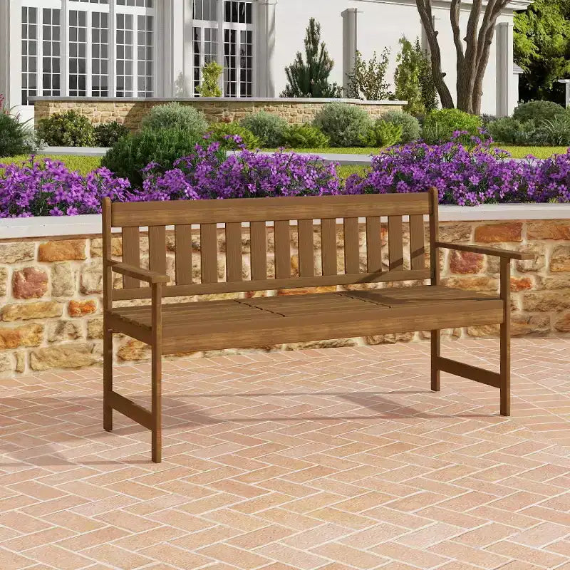 HOMLUX Banc de jardin pour 2 personnes, causeuse de patio extérieure, chaise de porche en bois massif avec accoudoirs, petite table
