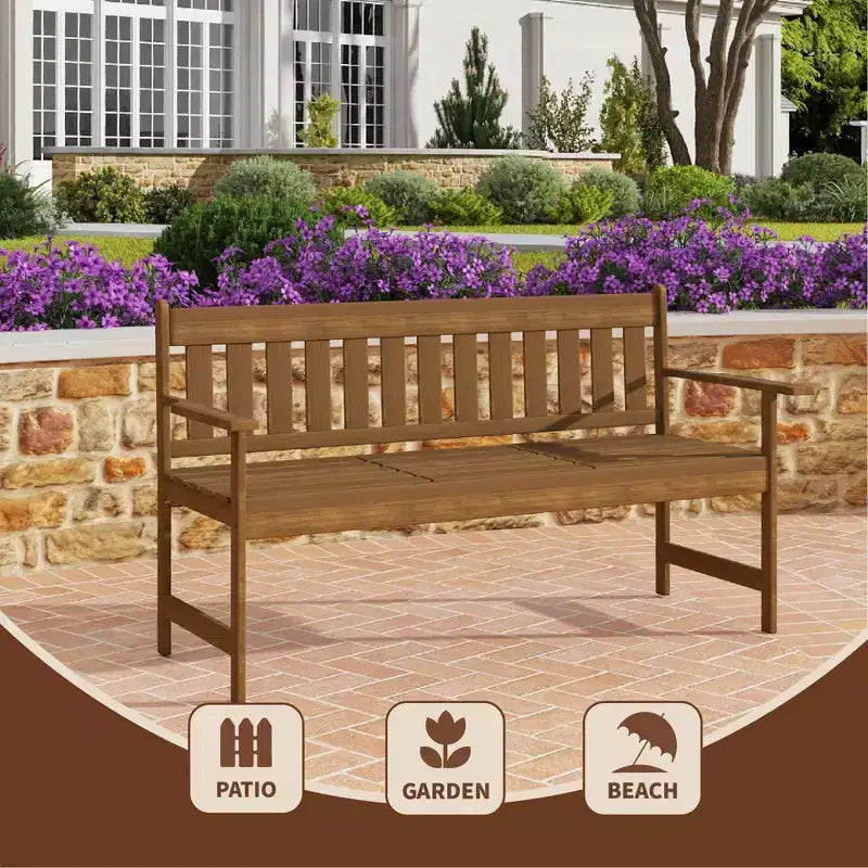 HOMLUX Banc de jardin pour 2 personnes, causeuse de patio extérieure, chaise de porche en bois massif avec accoudoirs, petite table