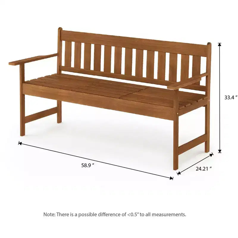 HOMLUX Banc de jardin pour 2 personnes, causeuse de patio extérieure, chaise de porche en bois massif avec accoudoirs, petite table