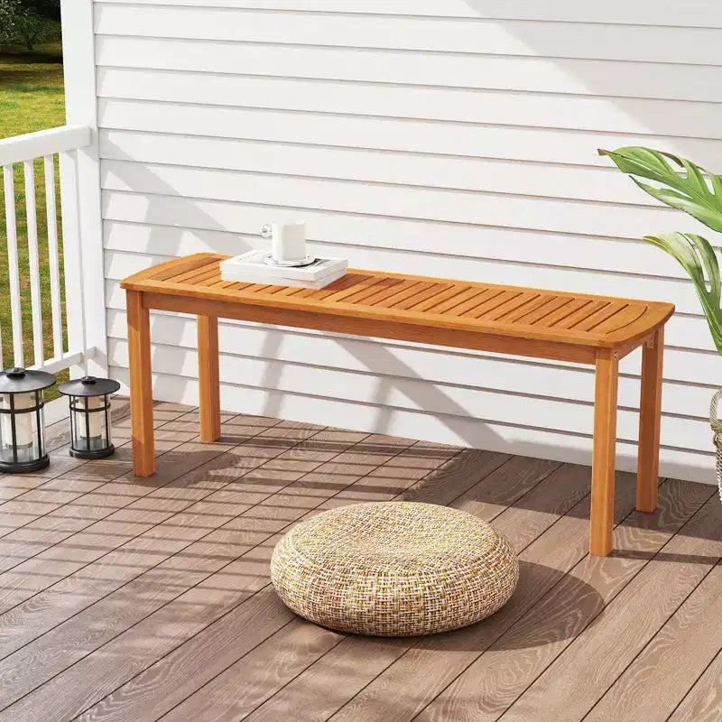 Costway Acacia Wood Outdoor Bench 48 Long Patio Dining Bench with Slatted Seat for Garden