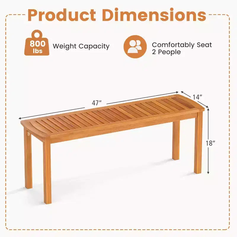 Banc d'extérieur en bois d'acacia Costway, banc de salle à manger de patio de 122 cm de long avec assise à lattes pour le jardin