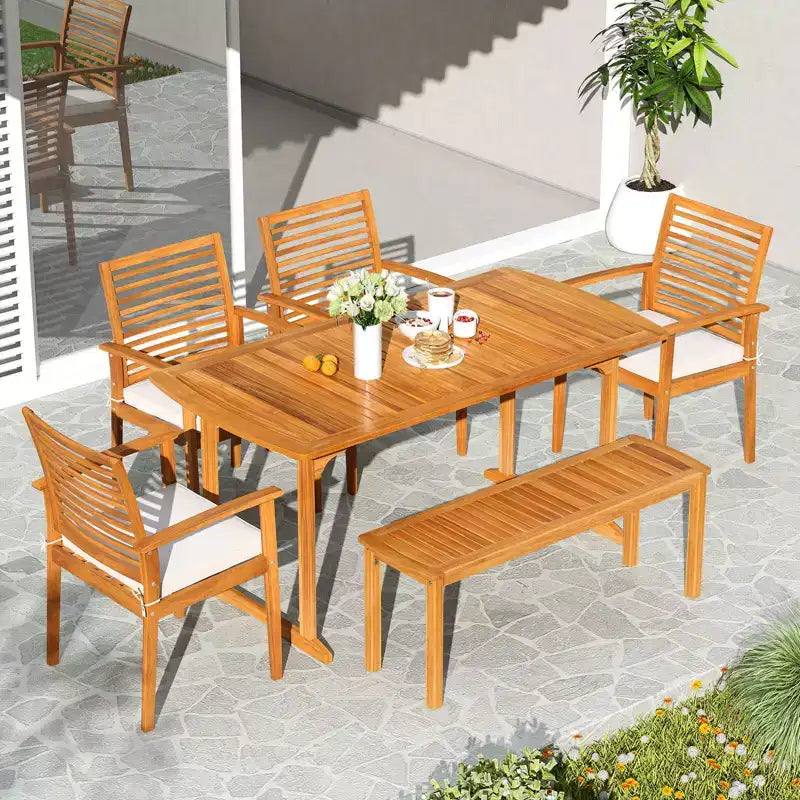 Banc d'extérieur en bois d'acacia Costway, banc de salle à manger de patio de 122 cm de long avec assise à lattes pour le jardin