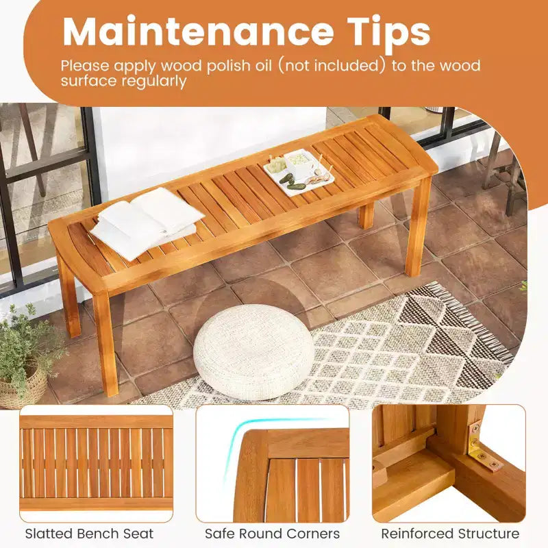 Banc d'extérieur en bois d'acacia Costway, banc de salle à manger de patio de 122 cm de long avec assise à lattes pour le jardin