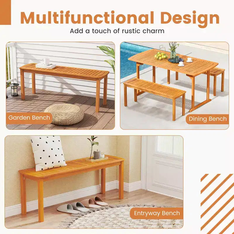 Banc d'extérieur en bois d'acacia Costway, banc de salle à manger de patio de 122 cm de long avec assise à lattes pour le jardin