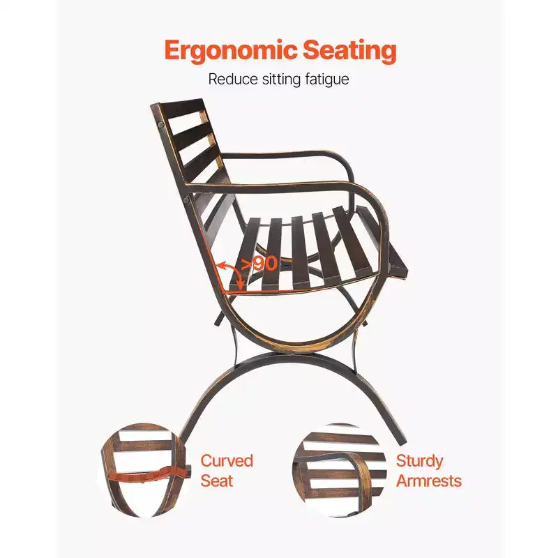 Banc d'extérieur VEVOR, 127 cm, cadre en acier au carbone avec dossier à lattes et accoudoirs à bords arrondis, résistant aux intempéries, bronze antique