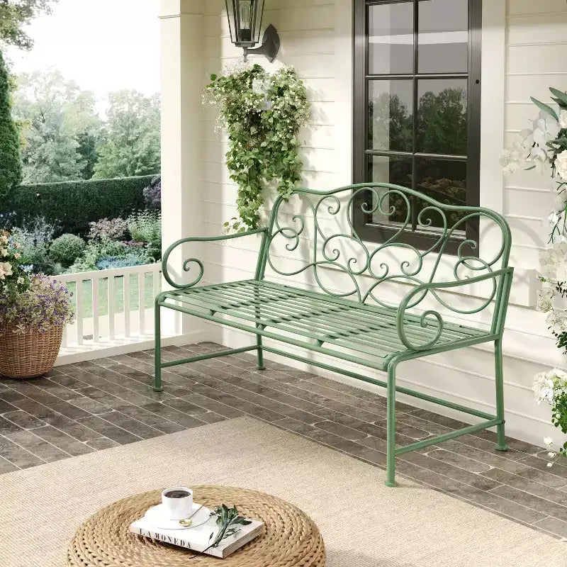 Banc de jardin d'extérieur moderne en fer Christopher Knight Home Clay 41 avec motif floral