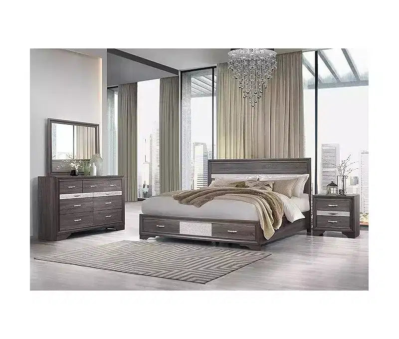 Miroir Séville moderne finition grise, miroir élégant avec encadrement en bois pour chambre ou dressing