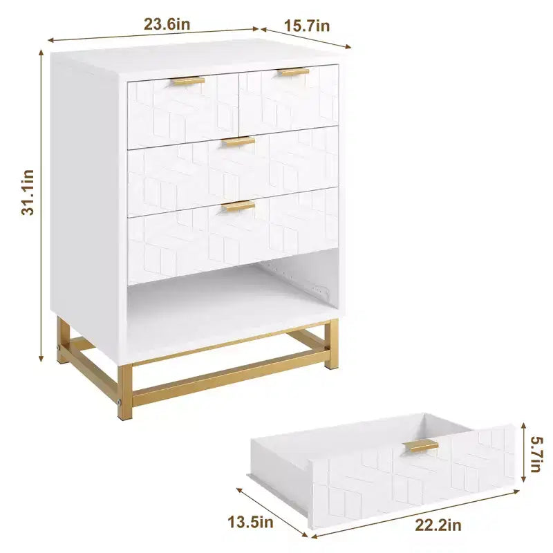 Commode à 5 tiroirs, commode de chambre moderne en bois avec tiroirs de rangement, meuble TV de style ferme pour salon, chambre, couloir, blanc