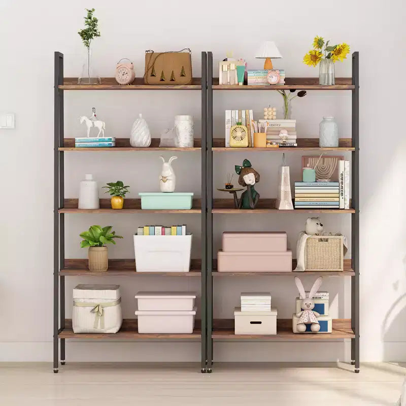 Étagère à 5 niveaux, bibliothèque étroite de 170 cm avec cadre métallique, organisateur de rangement marron rustique pour chambre, cuisine, salon