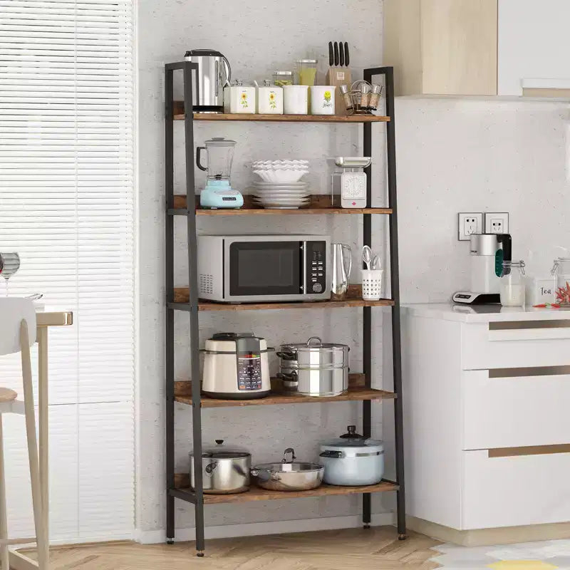 Étagère à 5 niveaux, bibliothèque étroite de 170 cm avec cadre métallique, organisateur de rangement marron rustique pour chambre, cuisine, salon