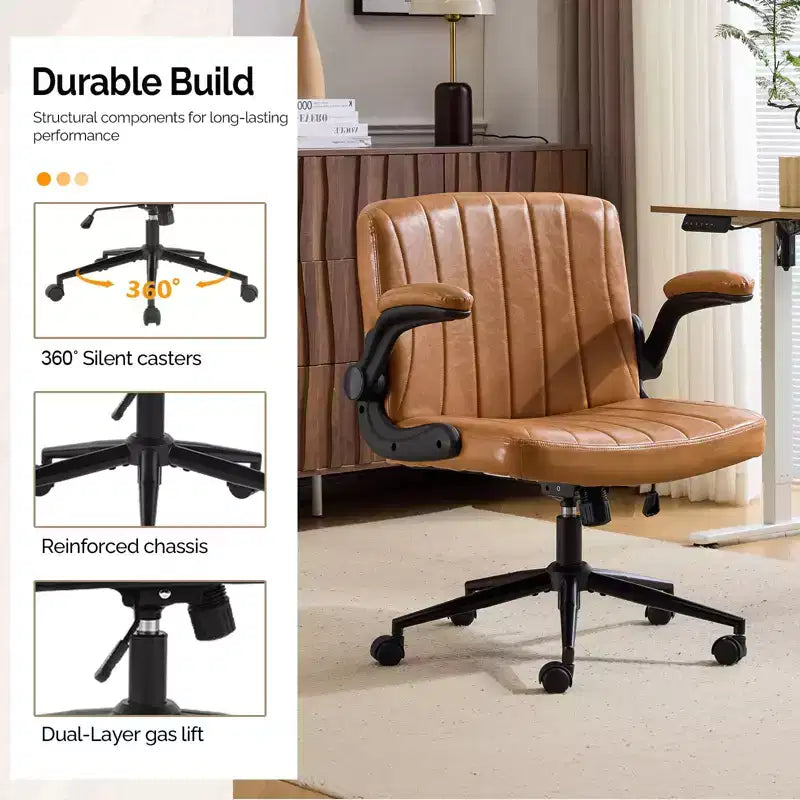 Chaise Criss Cross avec accoudoirs relevables réglables, chaise à pieds croisés avec roulettes, chaise de bureau extra large, cuir PU, argile