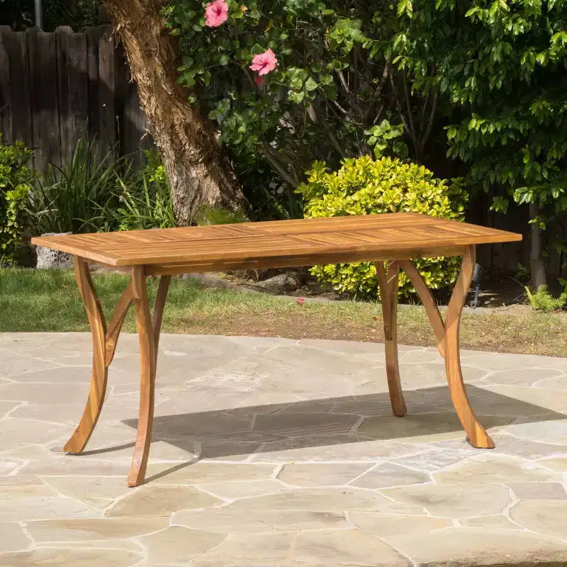 Table de cuisine rectangulaire moderne en bois 59IN, Table à manger avec pieds stables, Table de salle à manger pour salon, cuisine, terrasse, teck