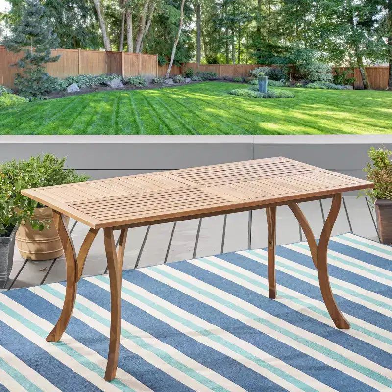 Table de cuisine rectangulaire moderne en bois 59IN, Table à manger avec pieds stables, Table de salle à manger pour salon, cuisine, terrasse, teck