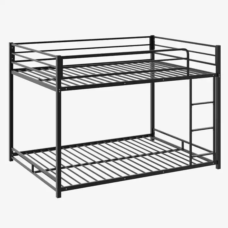 Lit Superposé en Métal Double sur Double, Cadre de Lit Simple pour Garçons Filles, Junior, Lit Superposé Bas, Design Gain de Place, Matelas Non Inclus (Noir)