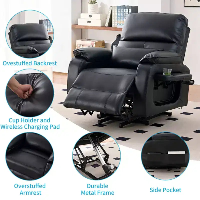 Fauteuil Inclinable Électrique avec Chaleur et Massage par Vibrations, 8 Points de Massage, Inclinaison, Rangement et Porte-gobelet