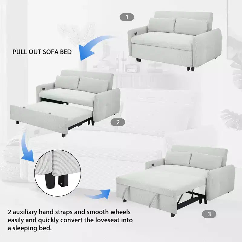 Canapé-lit inclinable multi-angle en velours côtelé doux, dossier réglable sur 3 positions avec ports USB