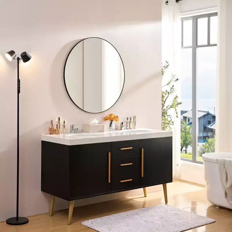 Miroir mural rond moderne de 36 pouces avec cadre fin en aluminium, miroir de salle de bain, miroir de courtoisie pour salle de bain, salon, noir