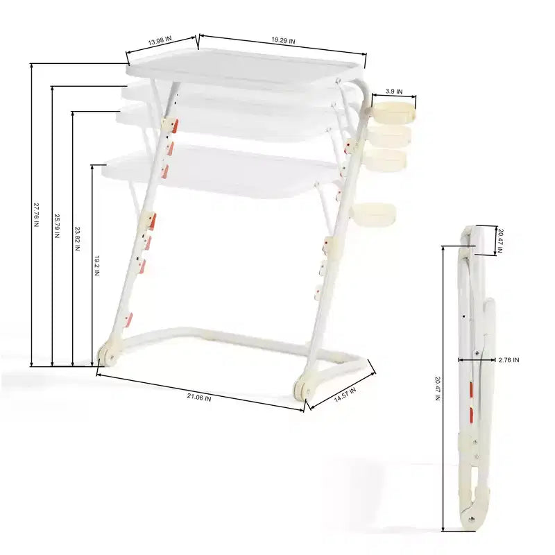 Plateau TV pliant réglable avec 4 hauteurs et 3 angles d'inclinaison, tables d'appoint pliantes pour dîner/ordinateur portable/collation avec porte-gobelet, canapé, 2 pièces. Blanc