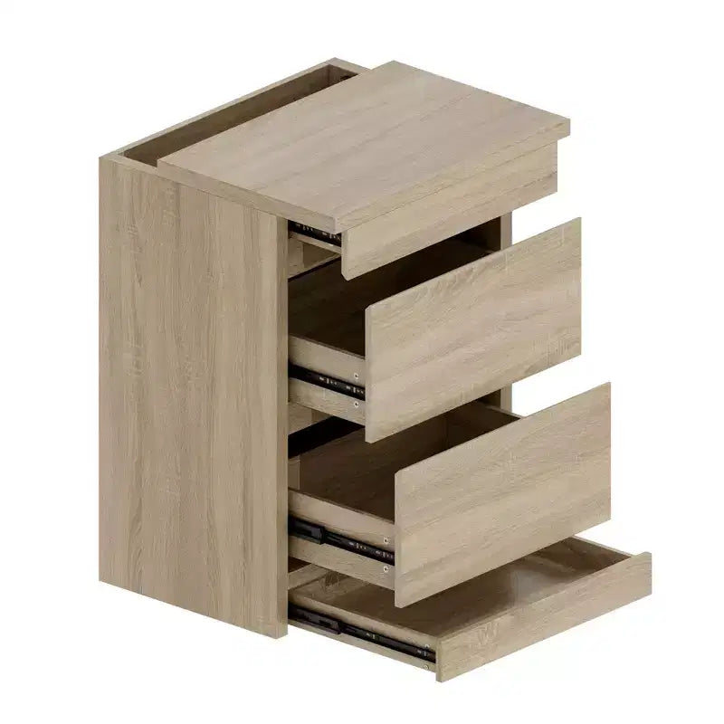 Table de chevet chêne clair intelligent avec tiroir caché, trappe supérieure avec serrure NFC et tiroir inférieur à ouverture par pression, table d'appoint pour chambre et salon