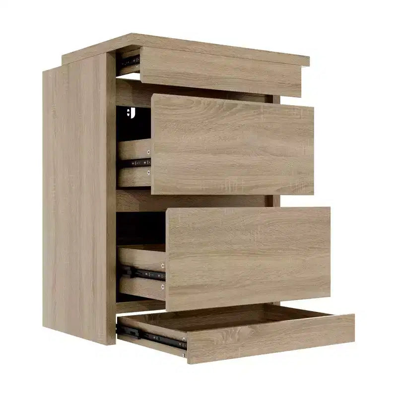 Table de chevet chêne clair intelligent avec tiroir caché, trappe supérieure avec serrure NFC et tiroir inférieur à ouverture par pression, table d'appoint pour chambre et salon