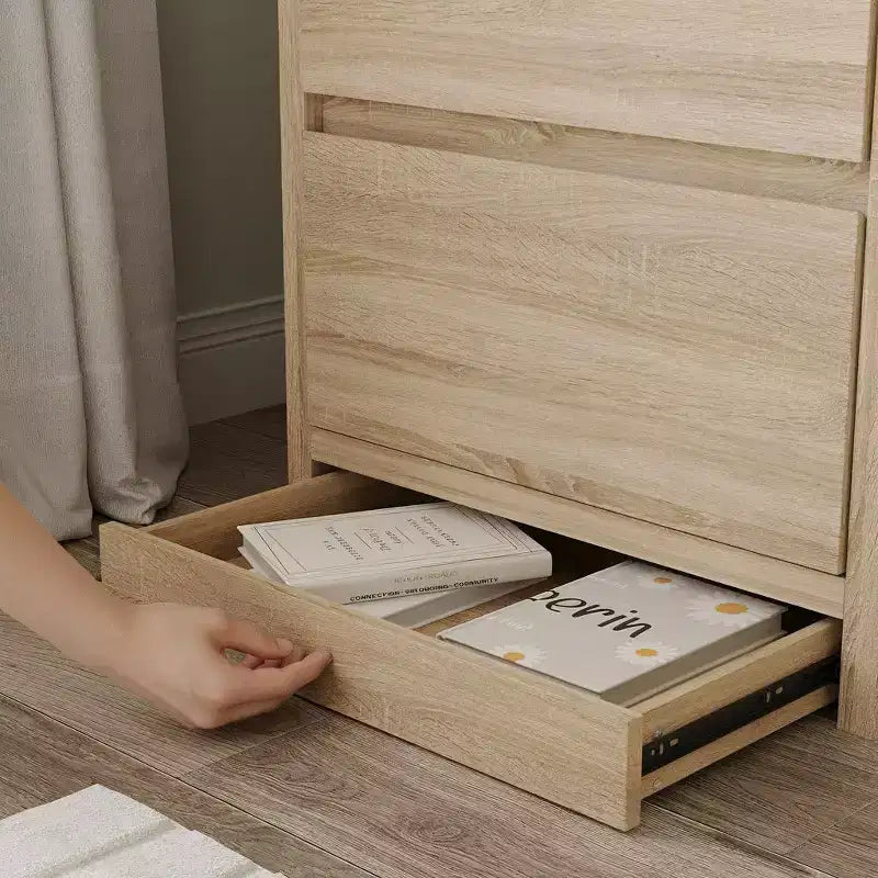 Table de chevet chêne clair intelligent avec tiroir caché, trappe supérieure avec serrure NFC et tiroir inférieur à ouverture par pression, table d'appoint pour chambre et salon