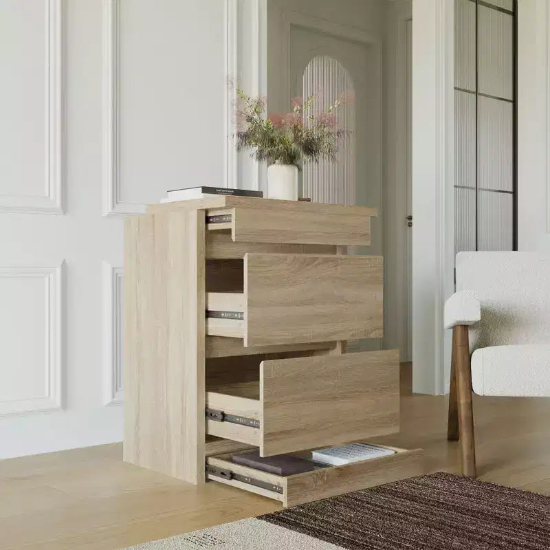 Table de chevet chêne clair intelligent avec tiroir caché, trappe supérieure avec serrure NFC et tiroir inférieur à ouverture par pression, table d'appoint pour chambre et salon