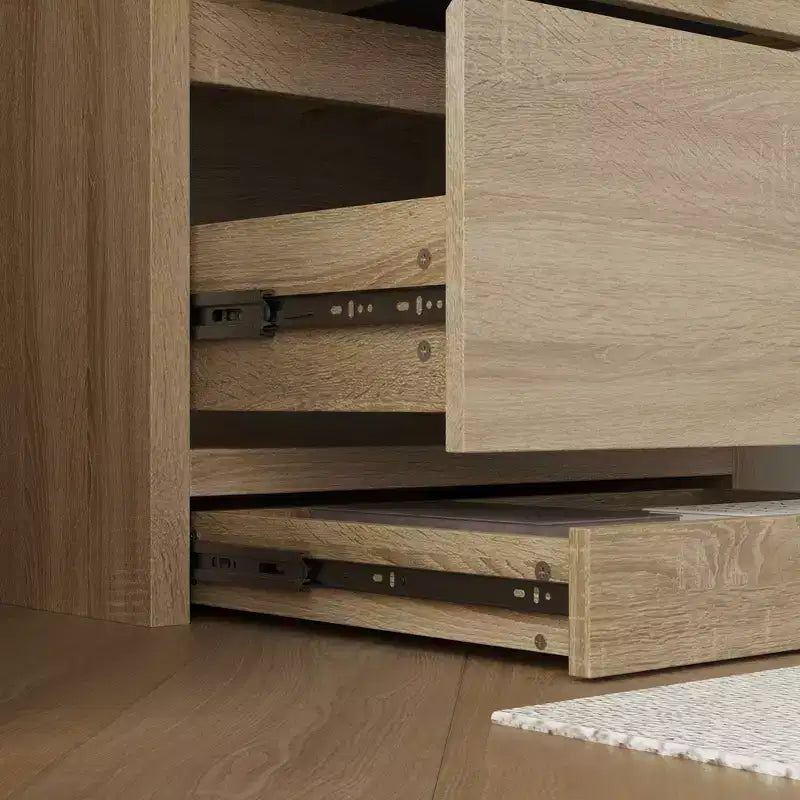 Table de chevet chêne clair intelligent avec tiroir caché, trappe supérieure avec serrure NFC et tiroir inférieur à ouverture par pression, table d'appoint pour chambre et salon
