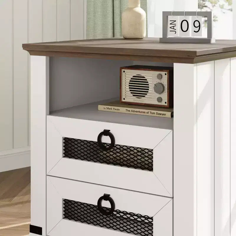 Table de chevet de ferme avec station de recharge, tiroir, compartiment ouvert, pour chambre à coucher ou salon