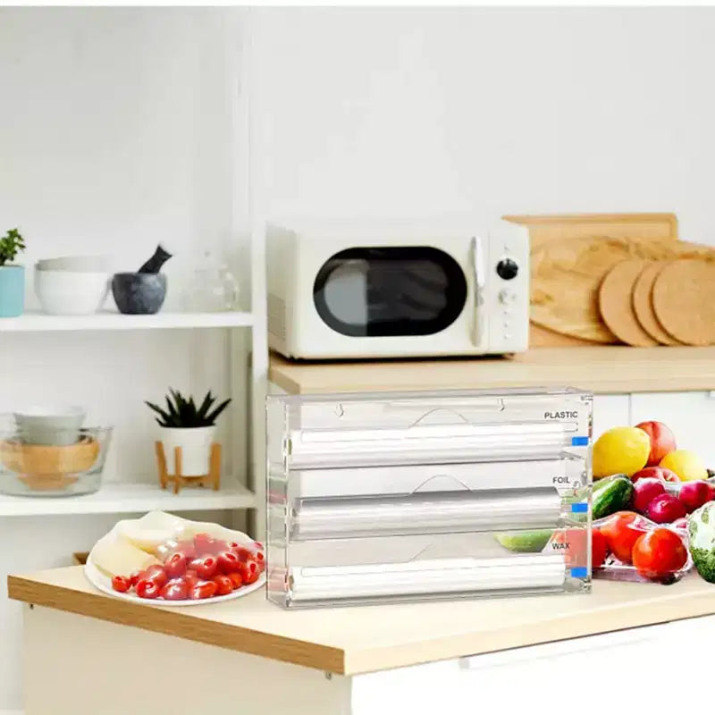 Organisateur de papier aluminium et film plastique, Distributeur de rangement en acrylique pour tiroir de cuisine, Taille standard, Transparent