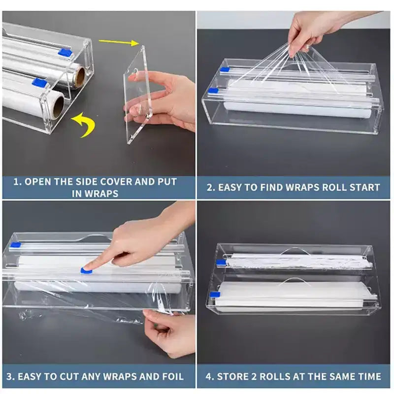 Organisateur de papier aluminium et film plastique, Distributeur de rangement en acrylique pour tiroir de cuisine, Taille standard, Transparent