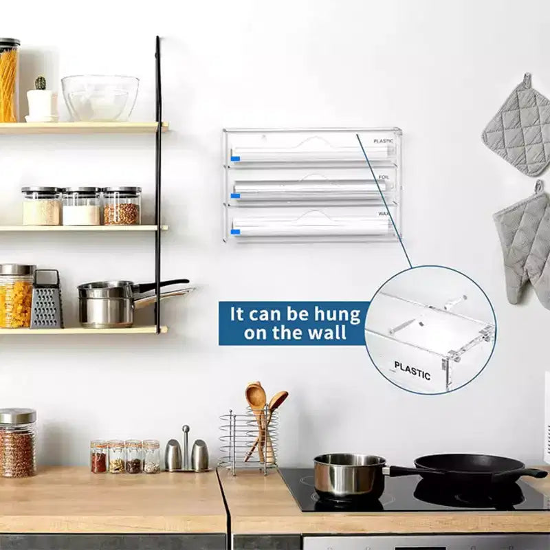 Organisateur de papier aluminium et film plastique, Distributeur de rangement en acrylique pour tiroir de cuisine, Taille standard, Transparent