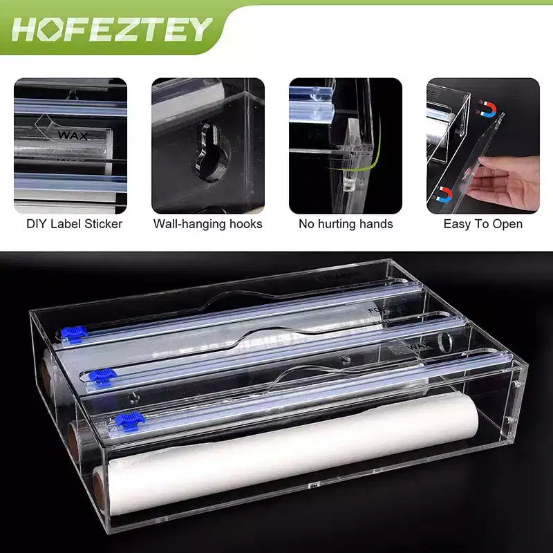 Organisateur de papier aluminium et film plastique, Distributeur de rangement en acrylique pour tiroir de cuisine, Taille standard, Transparent