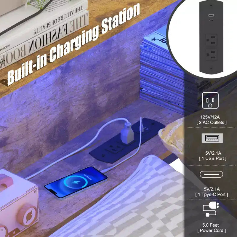 Lit de repos d'angle pour enfants avec bibliothèque de rangement et lumière LED, lit plateforme moderne avec bibliothèque, aucun sommier tapissier requis