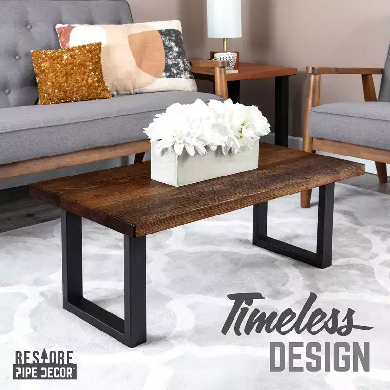 Table basse en bois massif noir Boulder avec pieds paysagers de 30,5 cm