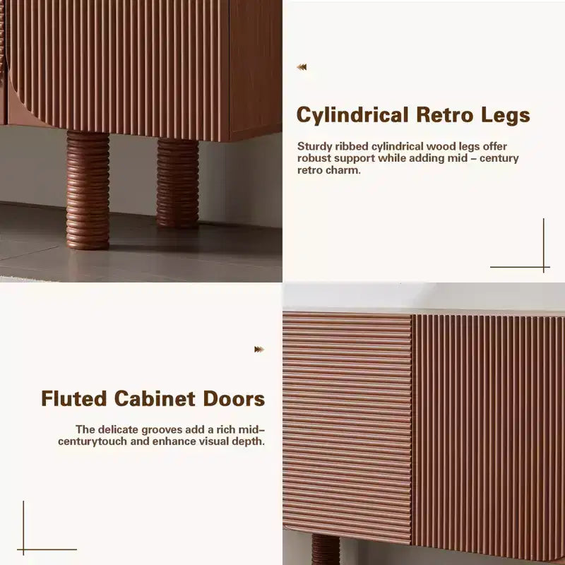 Meuble TV multimédia moderne cannelé de 180 cm de long, pour téléviseurs jusqu'à 203 cm, avec panneaux de porte encastrés et 4 placards de rangement, noyer