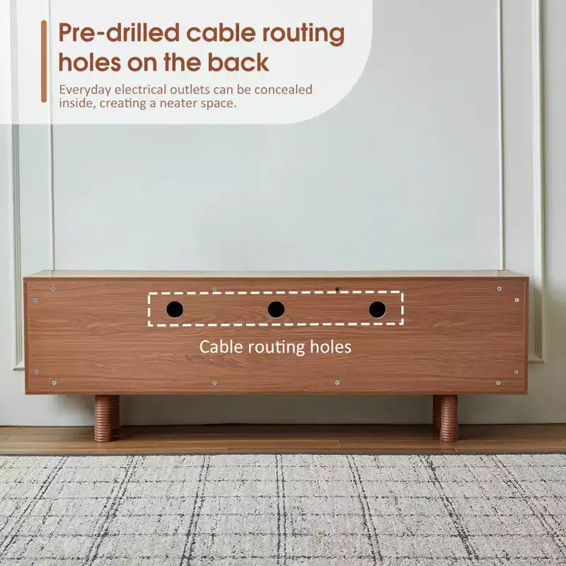 Meuble TV multimédia moderne cannelé de 180 cm de long, pour téléviseurs jusqu'à 203 cm, avec panneaux de porte encastrés et 4 placards de rangement, noyer