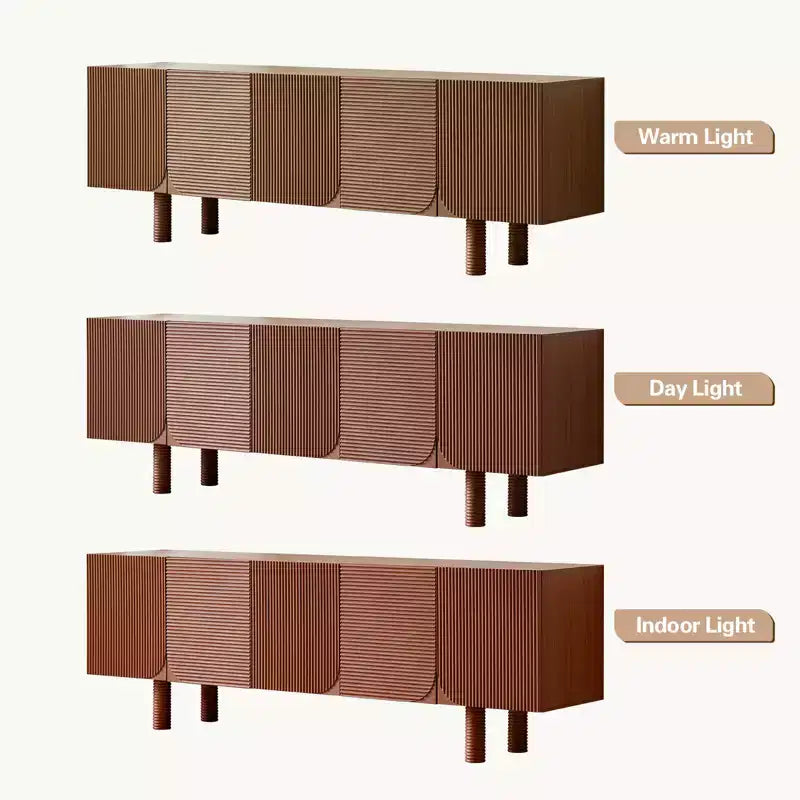 Meuble TV multimédia moderne cannelé de 180 cm de long, pour téléviseurs jusqu'à 203 cm, avec panneaux de porte encastrés et 4 placards de rangement, noyer