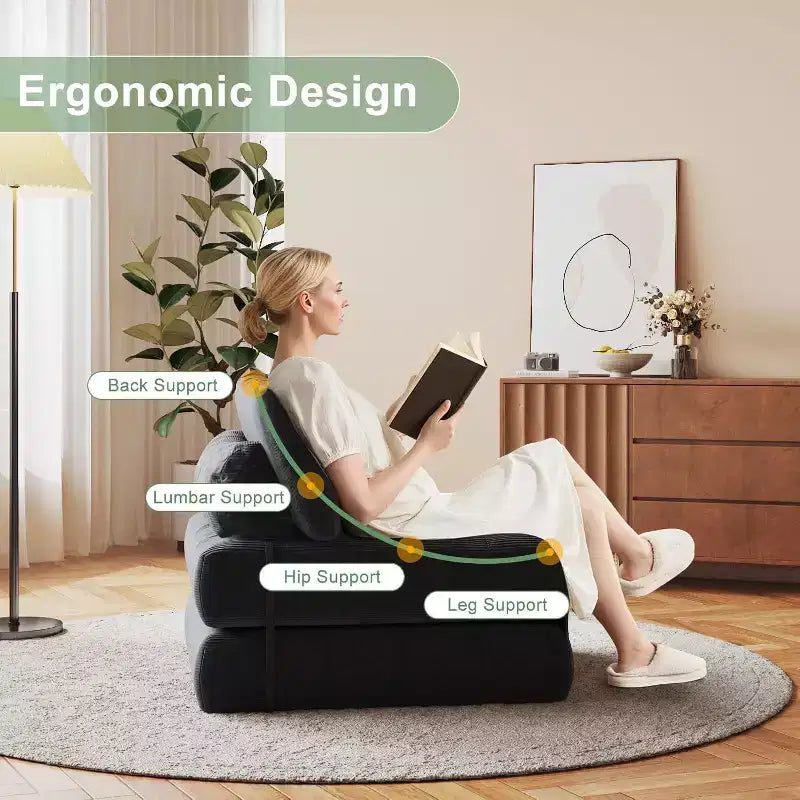 Canapé-lit pliant, fauteuil de relaxation convertible avec oreiller, matelas pliable avec support dorsal, canapé-lit pliant portable, grand format