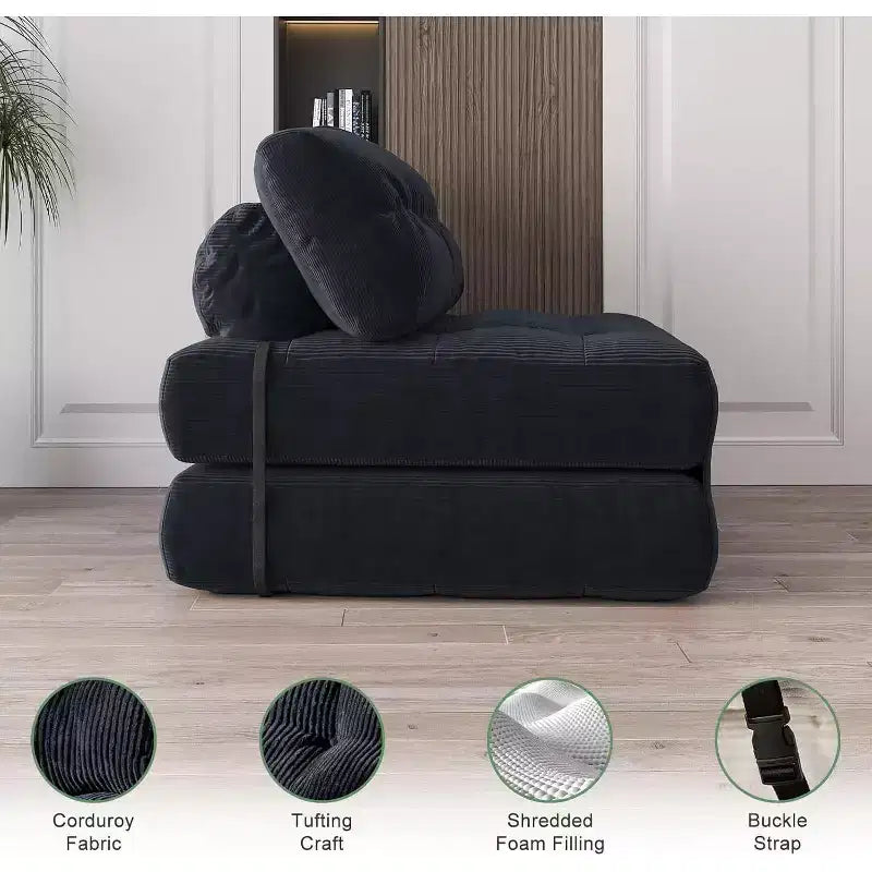 Canapé-lit pliant, fauteuil de relaxation convertible avec oreiller, matelas pliable avec support dorsal, canapé-lit pliant portable, grand format