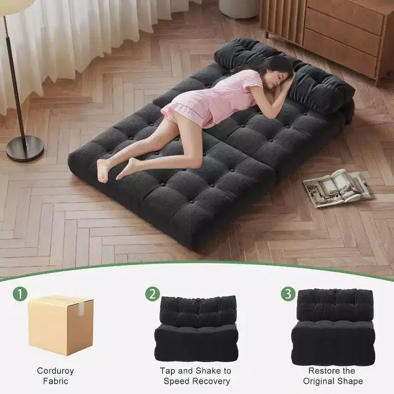 Canapé-lit pliant, fauteuil de relaxation convertible avec oreiller, matelas pliable avec support dorsal, canapé-lit pliant portable, grand format