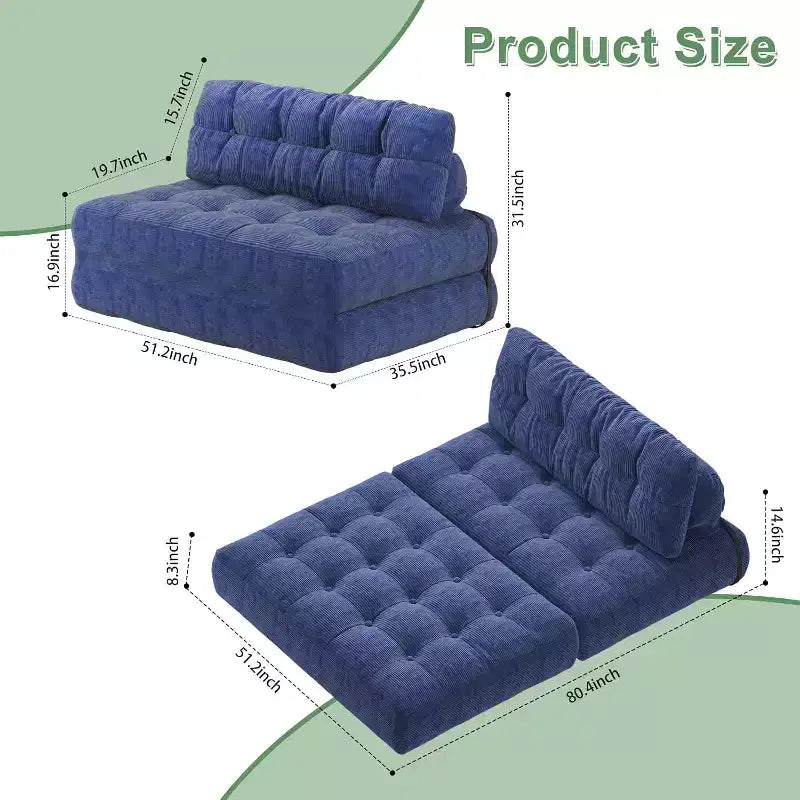 Canapé-lit pliant, fauteuil de relaxation convertible avec oreiller, matelas pliable avec support dorsal, canapé-lit pliant portable, grand format