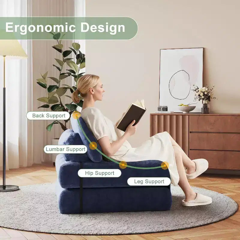 Canapé-lit pliant, fauteuil de relaxation convertible avec oreiller, matelas pliable avec support dorsal, canapé-lit pliant portable, grand format
