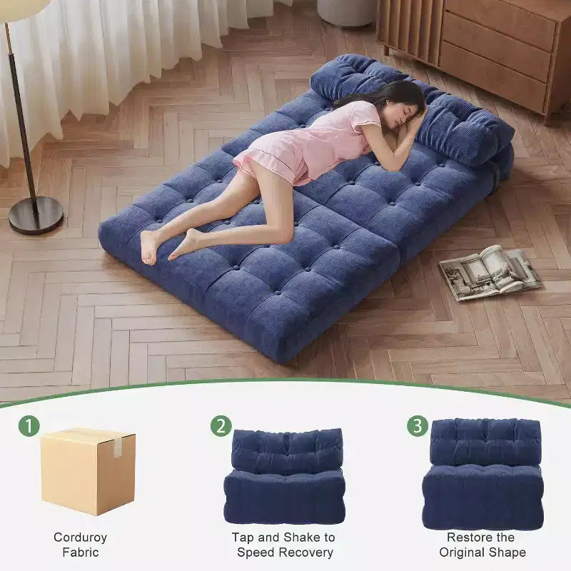 Canapé-lit pliant, fauteuil de relaxation convertible avec oreiller, matelas pliable avec support dorsal, canapé-lit pliant portable, grand format