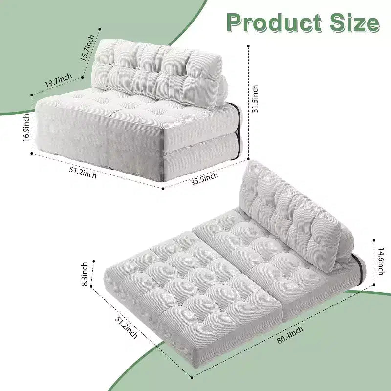 Canapé-lit pliant, fauteuil de relaxation convertible avec oreiller, matelas pliable avec support dorsal, canapé-lit pliant portable, grand format