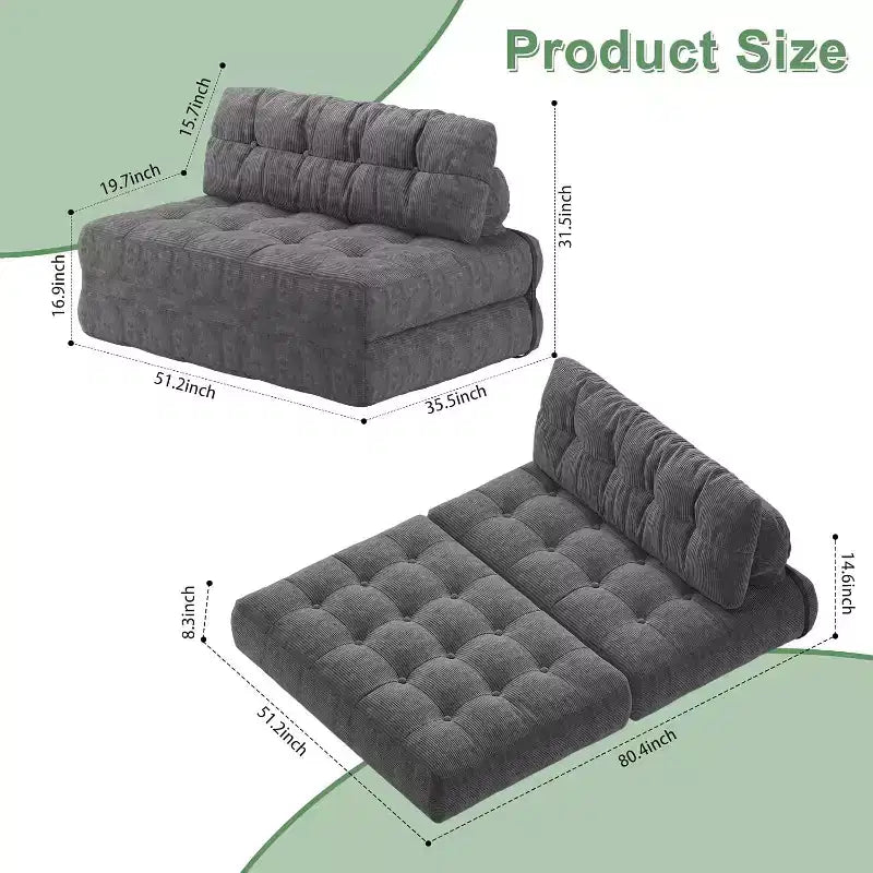 Canapé-lit pliant, fauteuil de relaxation convertible avec oreiller, matelas pliable avec support dorsal, canapé-lit pliant portable, grand format