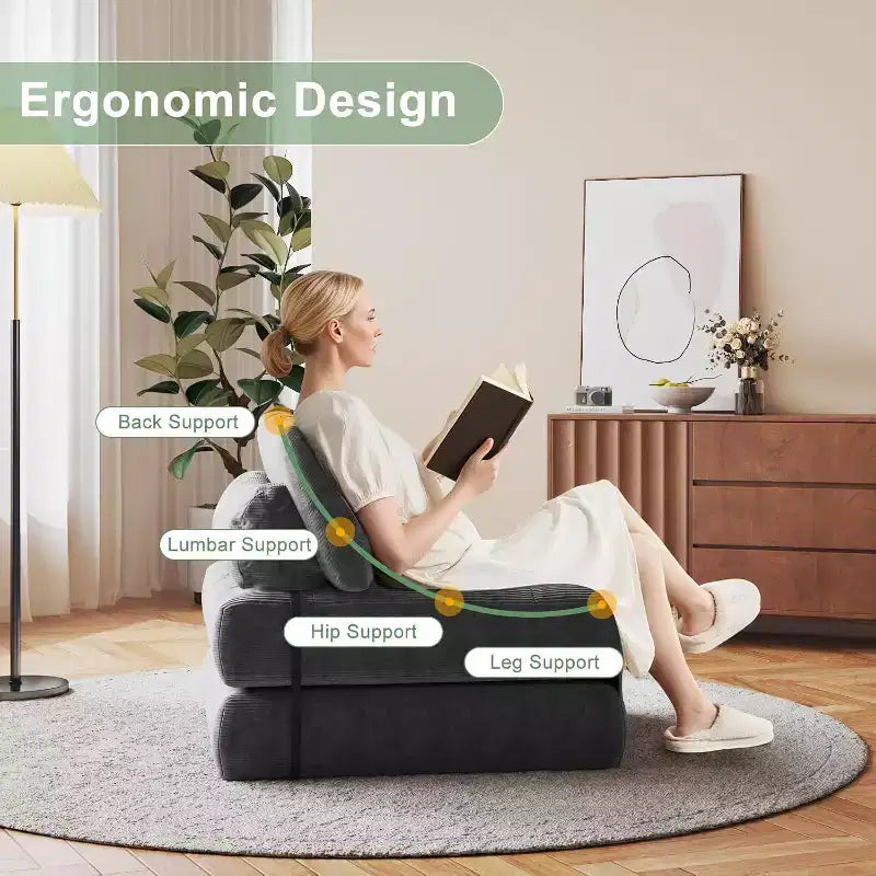 Canapé-lit pliant, fauteuil de relaxation convertible avec oreiller, matelas pliable avec support dorsal, canapé-lit pliant portable, grand format